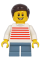 Boy - White Sweater with Red Horizontal Stripes, Sand Blue Short Legs, Dark Brown Hair - twn415