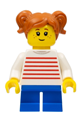 Girl with Dark Orange Two Pigtails Hair, White Sweater with Red Horizontal Stripes, Blue Short Legs - twn427