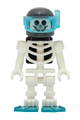 Diver skeleton with black air tanks, dark turquoise flippers, and a dark bluish gray helmet - twn429