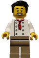 Chef - White Torso with 8 Buttons, No Wrinkles Front or Back, Dark Tan Legs, Black Hair - twn431