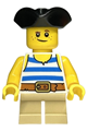Child - Pirate Costume, White Tank Top with Blue Stripes, Tan Short Legs, Black Tricorne Hat - twn464
