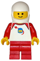 Child wearing a classic Space shirt with red sleeves, red medium legs, and a white helmet - twn467