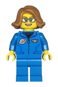Space Scientist - Female, Dark Azure Jumpsuit, Medium Nougat Hair, Glasses, Open Mouth Smile twn479