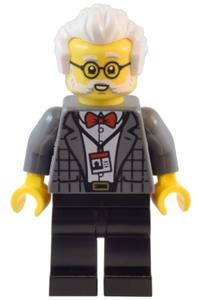 Natural History Museum Curator - Male, Dark Bluish Gray Plaid Jacket with Red Bow Tie, Black Legs, White Hair, Glasses twn490