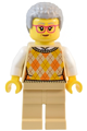 Natural History Museum Visitor - Female, Tan Knit Argyle Sweater Vest, Tan Legs, Light Bluish Gray Coiled Hair, Glasses - twn491