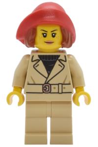 Tudor House Patron Food Critic - Tudor House patron or food critic with tan jacket and legs, red hat with hair, and soft folded brim - twn510