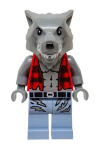 Werewolf Minifigure - Werewolf wearing a torn red flannel shirt, a bare chest with fur and muscles, and sand blue legs with a belt and tears - twn527