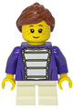 Girl shopping street child with reddish brown hair wearing a dark purple marching band jacket and white short legs - twn536