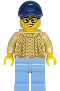 Shopping Street Furniture Mover - Male Shopping Street Furniture Mover wearing a tan sweater, bright light blue legs, and a dark blue cap - twn538