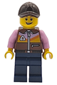 Male airplane passenger wearing a reddish brown jacket, dark brown cap, and dark blue legs - twn557