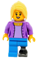 Minifigure with medium lavender torso, dark azure legs including a prosthetic leg, and bright light yellow hair - twn9998