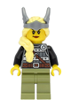 Female Viking warrior with dark bluish gray and silver armor, olive green legs, and bright light yellow hair with diadem - vik039
