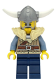 Viking Warrior - Male, Dark Tan Jacket with Tan Fur, Dark Blue Legs, Flat Silver Helmet - vik040