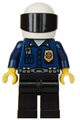Police - World City Patrolman, Dark Blue Shirt with Badge and Radio, Black Legs, White Helmet, Black Visor - wc023