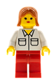 Minifigure with red legs wearing a shirt with 2 pockets and dark orange female hair - wc029