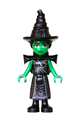 Elphaba wearing a hat, black coat over dress, and shoulder pads - wck028