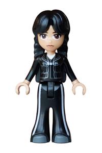 Wednesday Addams - Wednesday Addams mini-doll wearing a black jacket and bell-bottom trousers with dark bluish gray shoes - wed012