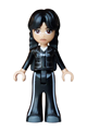 Wednesday Addams mini-doll wearing a black jacket and bell-bottom trousers with dark bluish gray shoes - wed012