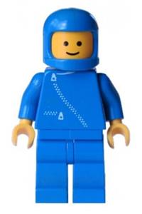 Male Racer Minifigure - Minifigure with blue jacket with zipper, blue legs, and wearing a blue classic helmet - zip001