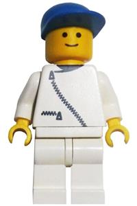 TV Crew Male Minifigure - Minifigure with white jacket with zipper, white legs, and a blue cap - zip010