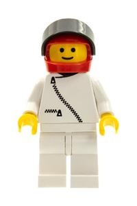 Astronaut Minifigure - Astronaut with white jacket with zipper, white legs, red helmet, and black visor - zip012