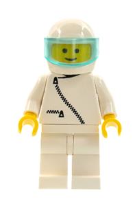 Eddie Octane Racer Minifigure - Eddie Octane with white legs wearing a white jacket with zipper, white helmet, and translucent light blue visor - zip016