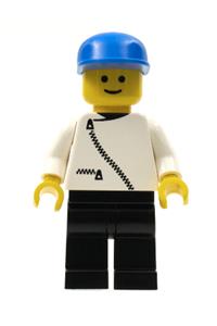 Male in Jacket with Zipper - Male wearing a white jacket with a zipper, black legs, and a blue cap - zip017