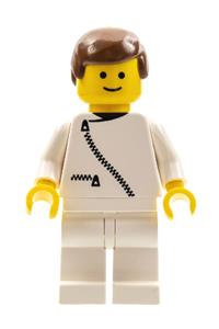 Male in Jacket with Zipper - Minifigure with white jacket with zipper, white legs, and brown male hair - zip019