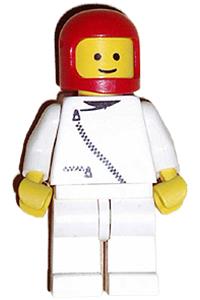 Male with Helmet and Jacket - Minifigure with white jacket with zipper, white legs, and red classic helmet - zip040