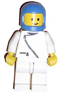 Male with Helmet and Jacket - Minifigure with white jacket with zipper, white legs, and blue classic helmet - zip043