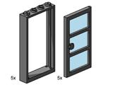 3449 LEGO 1x4x6 Black Door and Frames with Transparent Blue Panes
