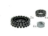 5240 LEGO 6 Wheel Hubs and Tyres 24mm and 43mm