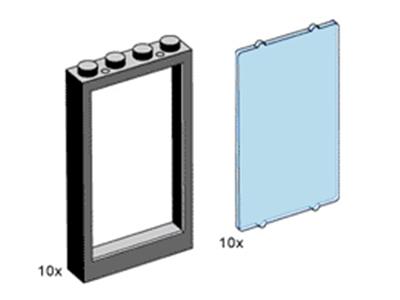 LEGO 1x4x5 Black Window Frames, Transparent Blue Panes thumbnail image