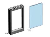 LEGO 1x4x5 Black Window Frames, Transparent Blue Panes
