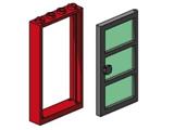 LEGO 1x4x6 Red Door and Frames, Transparent Green Panes